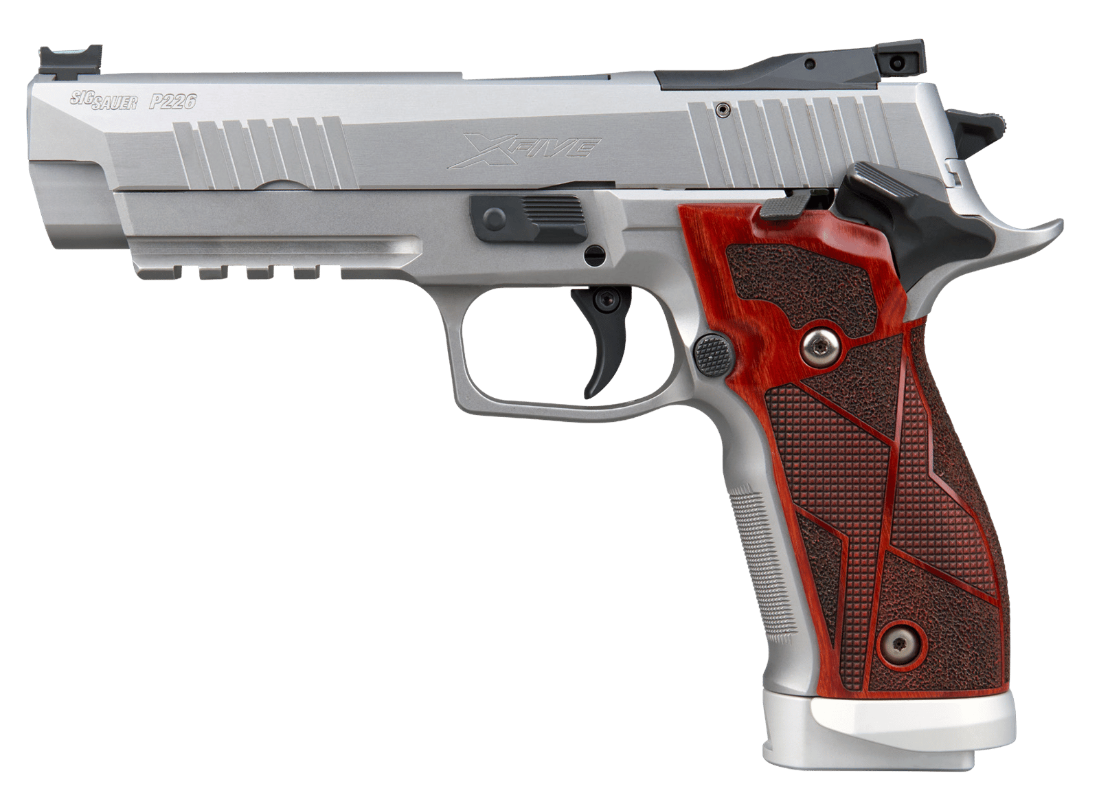 Sig Sauer 226X59XTMSAO10 P226 XFive Classic Full Size 9mm Luger 20+1 5" Bull Barrel, Stainless Steel Optic Ready/Serrated Slide & Frame w/Beavertail & Picatinny Rail, Hogue Cocobolo Grip, SIG-LOC Foot