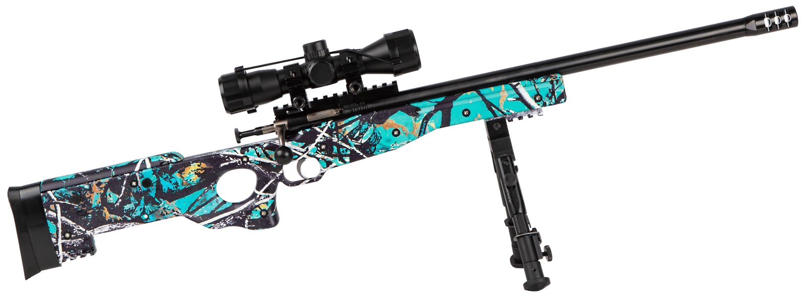 Crickett KSA2149 Precision Package Youth 22 LR 1rd 16.12" Threaded Bull Barrel w/Muzzle Brake, Adjustable Cheek Comb Muddy Girl Serenity Synthetic Stock, 10 3/8"-11 1/8" LOP, Integrated Buttstock & Fo