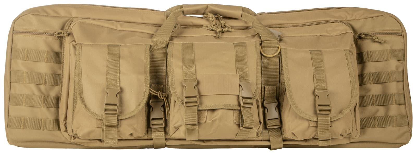 NcStar CVDC2946T42 VISM Double Carbine Case Tan PVC Nylon w/ Foam Padding Lockable Zippers Pockets & MOLLE Webbing