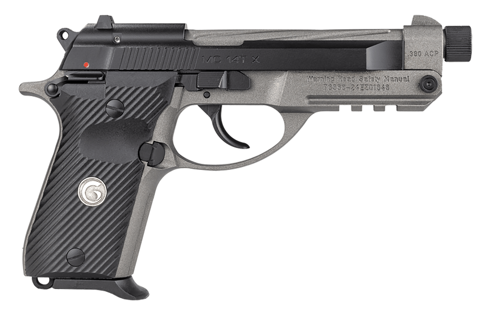 Girsan 390890 MC 14TX  380 ACP 13+1 4.90" Tungsten Cerakote Spiral Fluted Threaded Tip-Up Barrel, Matte Black Serrated Steel Slide, Tungsten Cerakote Aluminum Frame w/Picatinny Rail, Black G10 Grip
