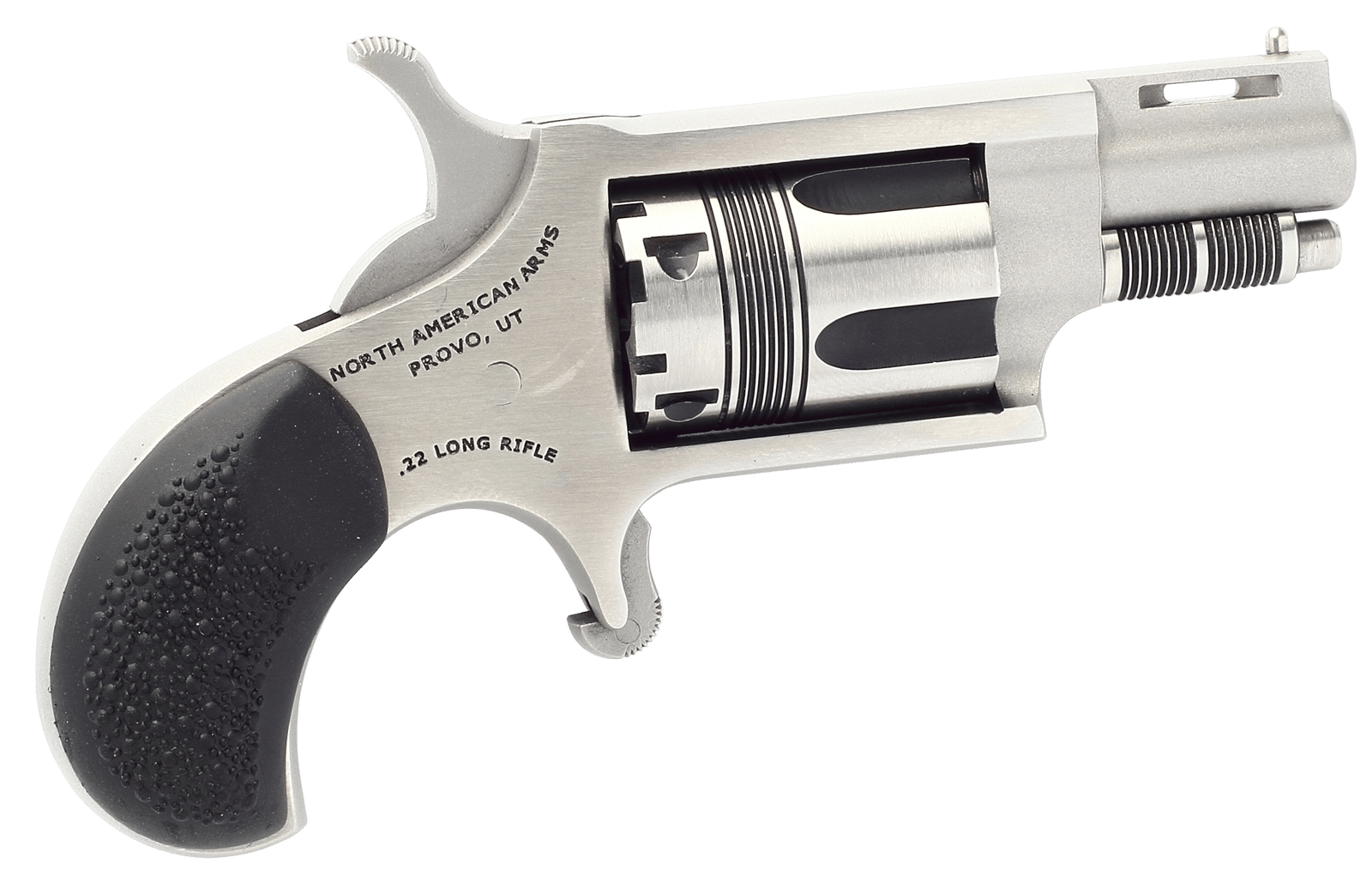 North American Arms 22LRTW Wasp  22 LR 5rd rd 1.13" Stainless Vent Rib Steel Barrel, Matte Stainless Steel Frame, Stainless Cylinder, Exclusive Black Pebbled Rubber Grips