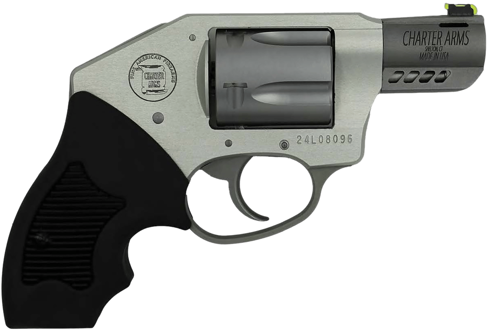Charter Arms 53801 Off Duty Coyote 380 ACP 5rd 2" Matte Stainless Ported Barrel & Cylinder, Anodized Aluminum Frame, Black Finger Grooved Rubber Grip, Concealed Hammer