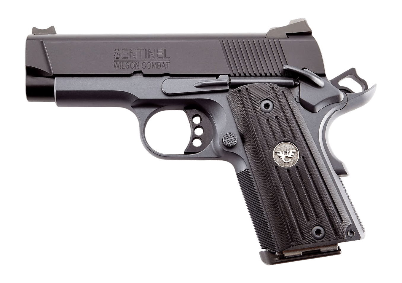 Wilson Combat SENSE9 eXperior Sentinel Sub-Compact Frame 9mm Luger 8+1 3.60" Stainless Match Grade Barrel, Black Armor-Tuff Carbon Steel Serrated Slide, Gray Armor-Tuff Steel Frame w/Beavertail, Black