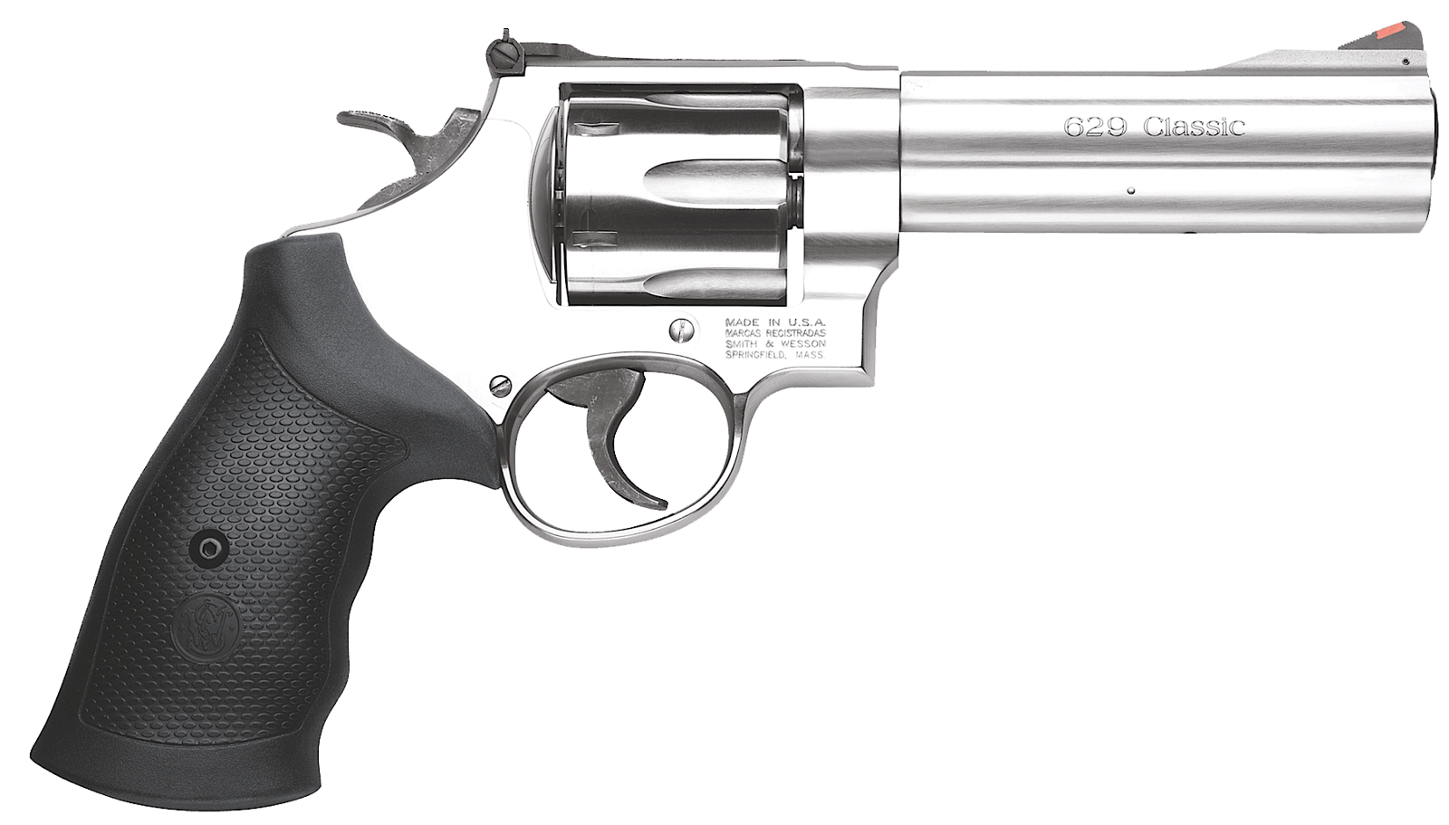 Smith & Wesson 163636 Model 629 Classic 44 Rem Mag or 44 S&W Spl Stainless Steel 5" Barrel & 6rd Cylinder, Satin Stainless Steel N-Frame, Red Ramp Front/White Outline Rear Sights