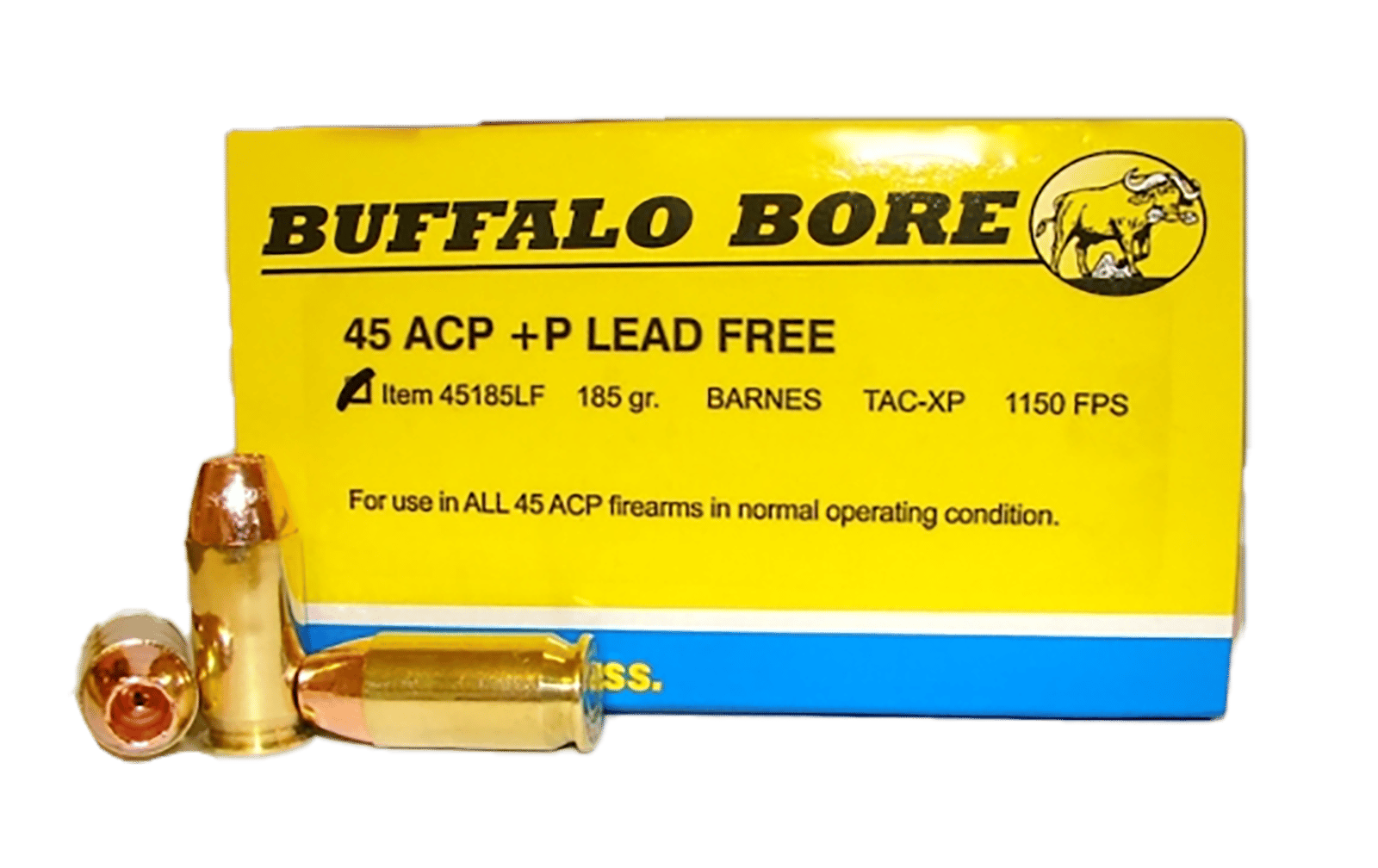 Buffalo Bore Ammunition 45185LF20 Buffalo-Barnes Strictly Business 45ACP +P 185gr Barnes TAC-XP Lead Free 20 Per Box/12 Case