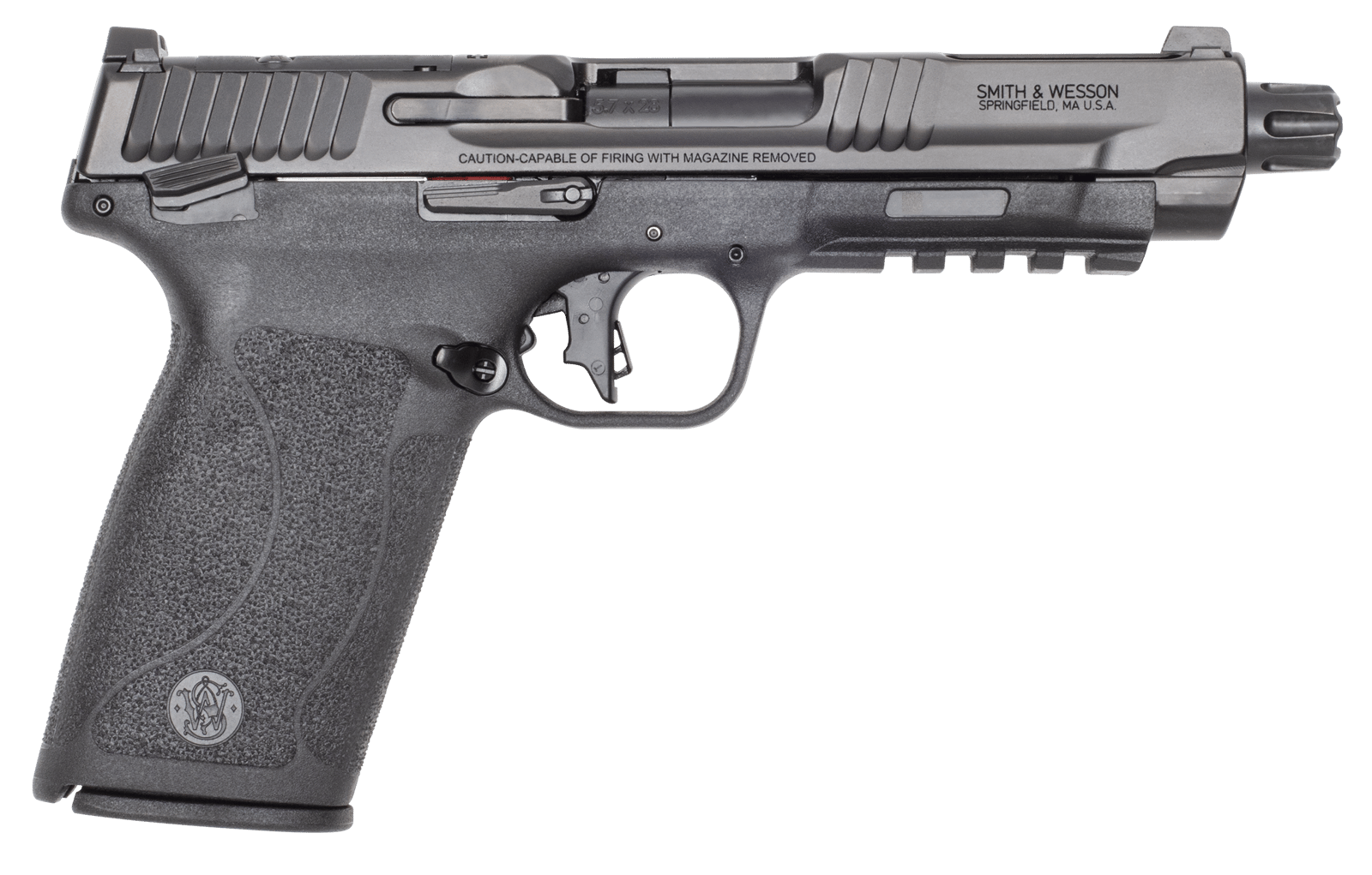 Smith & Wesson 14093 M&P 5.7 Full Size Frame 5.7x28mm 10+1 5" Black Armornite, Black Optic Ready/Serrated Stainless Steel Slide, Black Polymer Frame w/Picatinny Rail, Polymer Grip