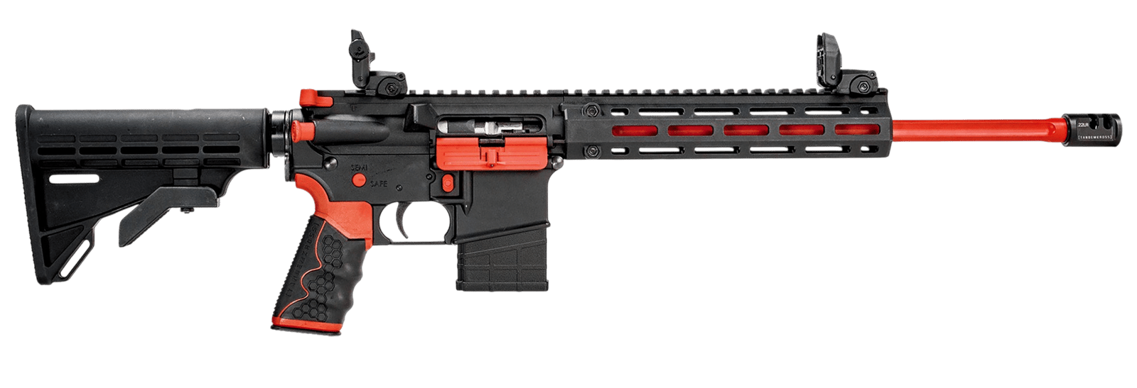 Tippmann Arms A101342 M4-22 Redline 22 LR 10+1 16" Red Duracoat Fluted Threaded Barrel, Matte Black Aluminum Receiver w/Picatinny Rail, M-LOK Handguard, Composite Forend, Black Adj CAR15 Polymer Stock