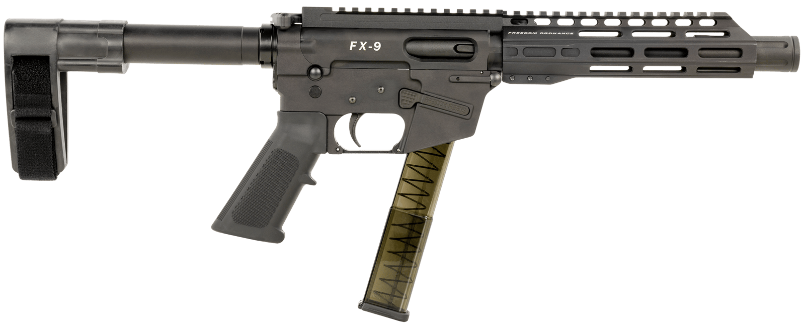 FREEDOM ORDNANCE FX9P8SBM FX-9 9mm Luger 31+1 8" Black Nitride Steel Barrel, M-LOK Handguards, Black Anodized Aluminum Picatinny Rail Receiver, Black SB Mini Brace, AR15 Grip