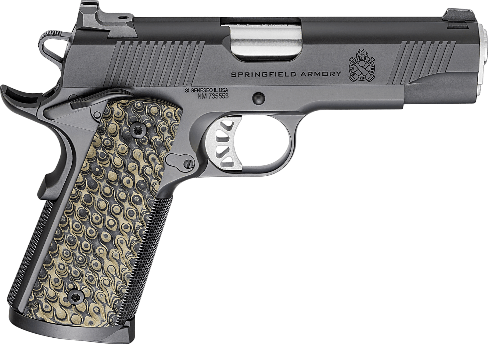 Springfield Armory PC9124 1911 TRP  45 ACP 8+1 4.25" Stainless Match Grade Barrel, Black Cerakote Serrated Carbon Steel Slide & Frame w/Beavertail, VZ Hydra G10 Grip