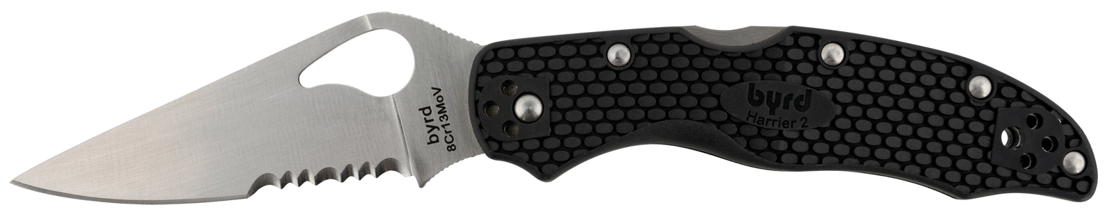 Spyderco BY01PSBK2 Byrd Harrier 2 Lightweight 3.36" Folding Part Serrated 3Cr13MoV SS Blade Black  Textured FRN Handle Includes Pocket Clip