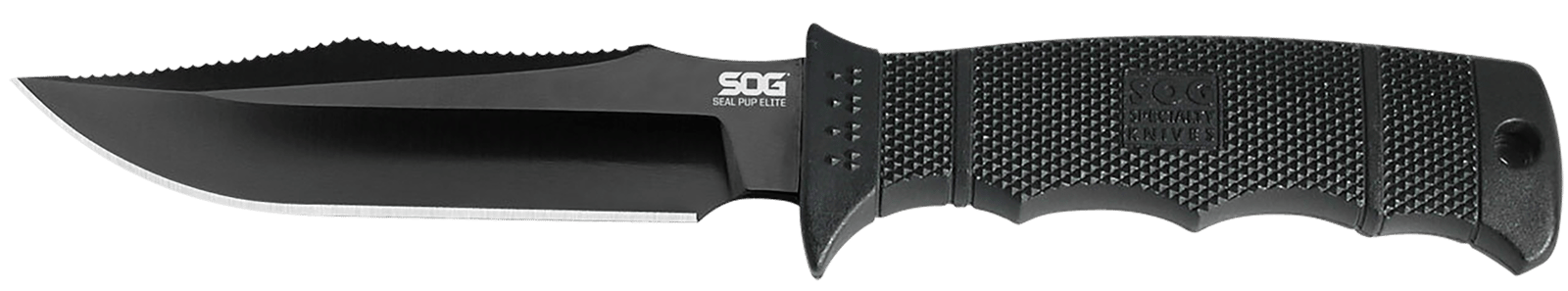 S.O.G SOGE37SNCP Seal Pup Elite 4.85" Fixed Clip Point Plain Black Hardcased TiCN AUS-8A SS Blade/Black w/Grip Lines GRN Handle Includes Lanyard/Sheath