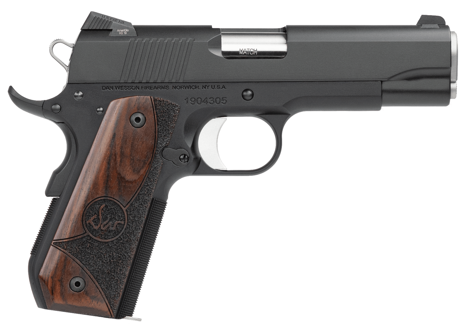 Dan Wesson 01828 Guardian  9mm Luger 9+1 4.25" Stainless Steel Barrel, Black Duty Serrated Stainless Steel Slide, Black Aluminum Frame w/Beavertail, Wood Grip, Ambidextrous
