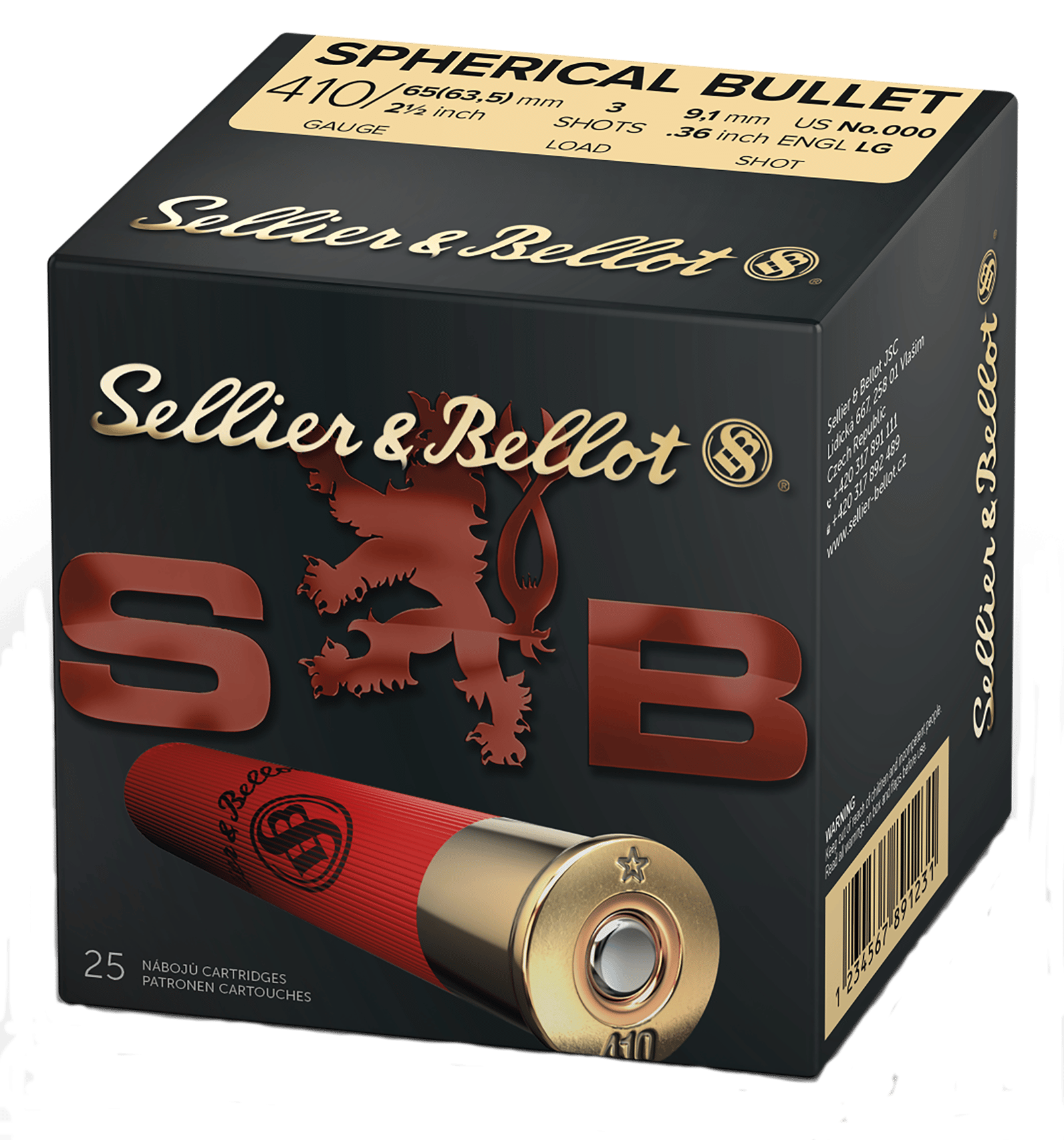 Sellier & Bellot SB410A Hunting  410Gauge 2.50" 3Pellets 1/2oz Spherical 000Buck Shot 25 Box/20 Case