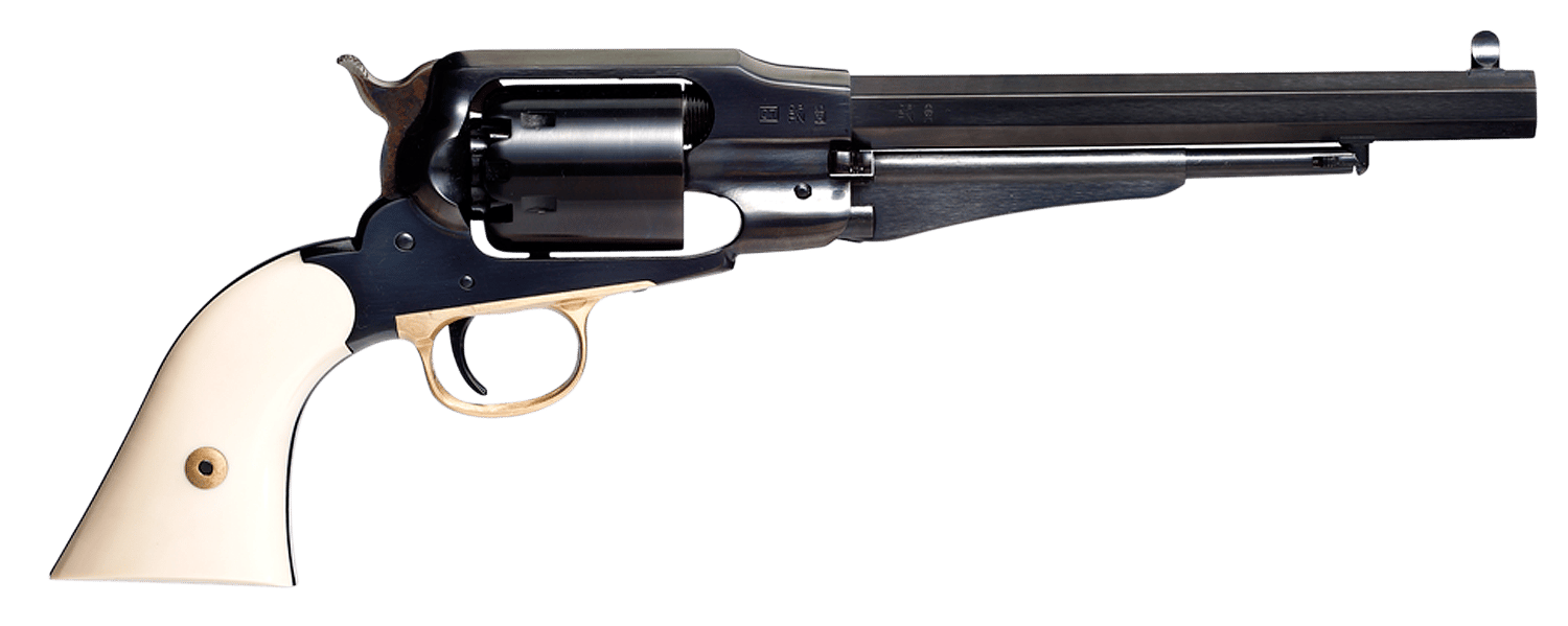 Taylors & Company 550778 1858 Remington Sodbuster Uberti 44 Cal 6 Shot Percussion 8" Blued Octagon Barrel, Blued Cylinder & Steel Frame, Ivory Polymer Grip