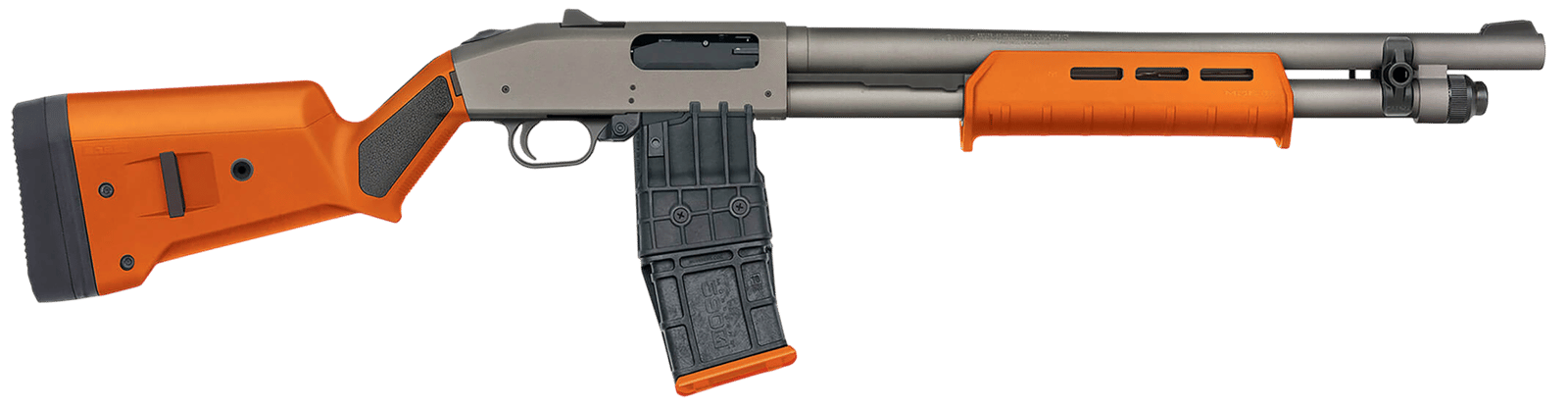 Mossberg 50222 590M  12 Gauge 10+1 18.50" Tungsten Gray Cerakote Barrel & Steel Drilled & Tapped Receiver, Magpul SGA Safety Orange Synthetic Stock