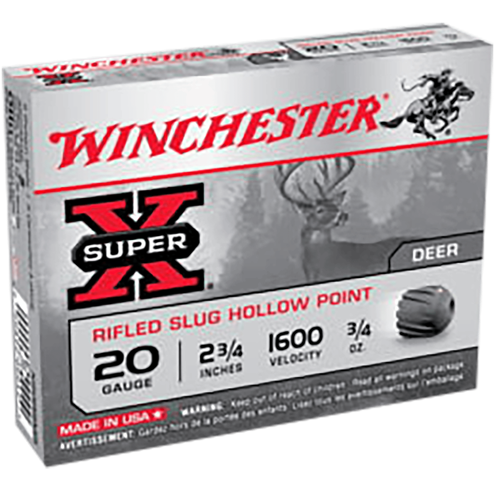 Winchester Ammo X20RSM5VP Super X  20Gauge 2.75" 3/4oz Rifled Slug Shot 15 Per Box/10 Case
