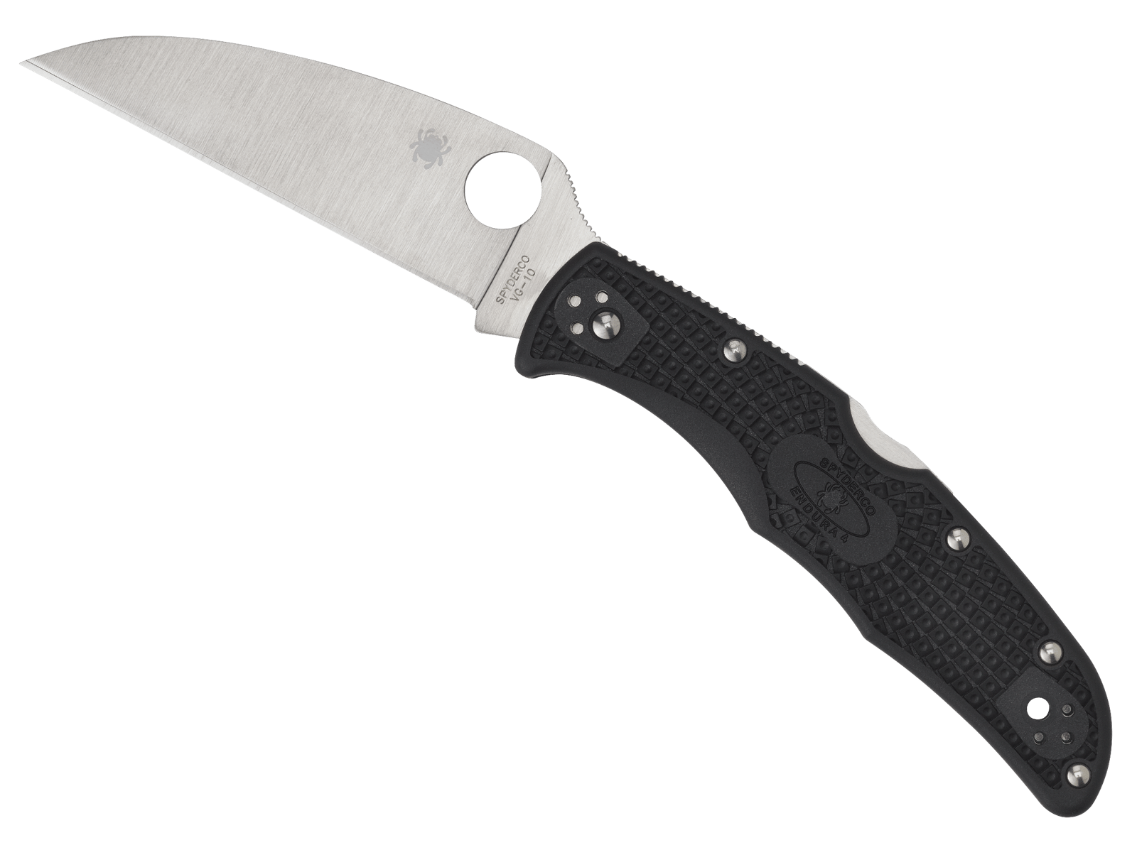Spyderco C10FPWCBK Endura 4 Lightweight 3.78" Folding Wharncliffe Plain VG-10 SS Blade Black Bi-Directional Texturing FRN Handle Includes Pocket Clip