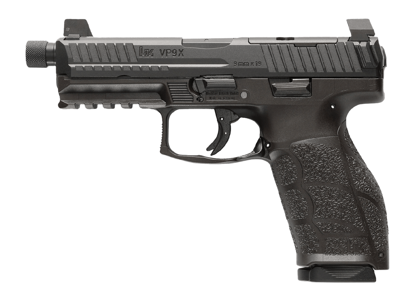 HK 81001223 VP9A1 X Tactical Full Size 9mm Luger 20+1 4.70" Black Threaded Barrel, Black Steel Serrated w/Optic Slide, Black Polymer Frame w/Picatinny Rail, Textured Grip