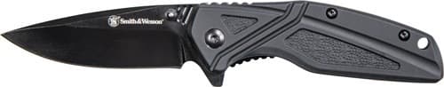 S&W KNIFE BLACK RUBBER 3" BLK OXIDE BLADE W/POCKET CLIP