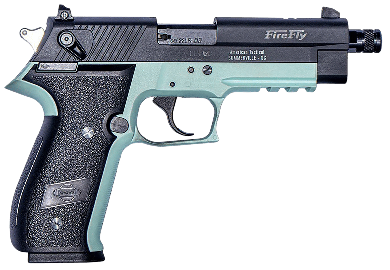GSG GERG2213TFFMA FireFly  22 LR 13+1 4.90" Black Threaded Barrel, Aluminum Serrated Slide, Mint Aluminum Frame w/Picatinny Rail, Textured Grip