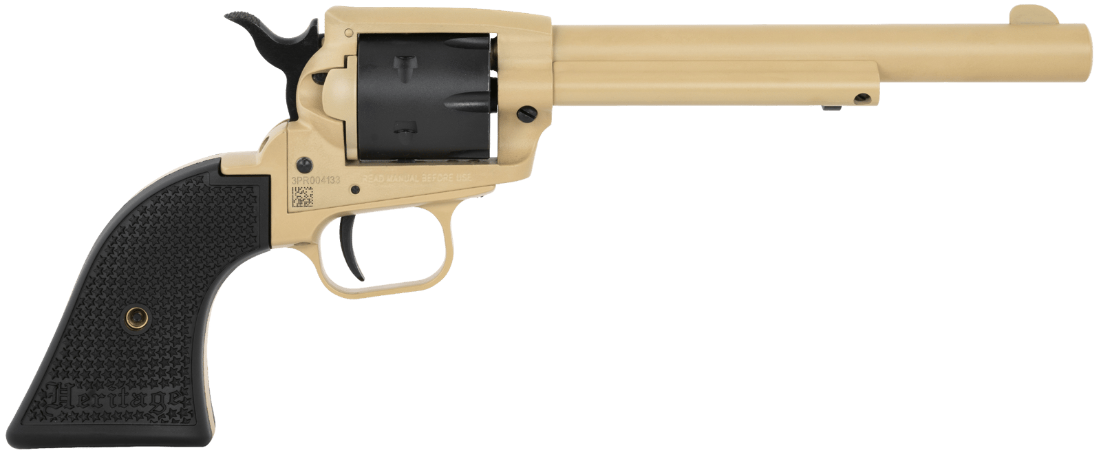 Heritage Mfg SRR22V6 Rough Rider  22 LR 6 Shot, 6.50" Sabre Sand Cerakote Steel Barrel & Frame, Black Satin Cylinder, Black Polymer Grip, Hammer/Thumb Safety, Exposed Hammer