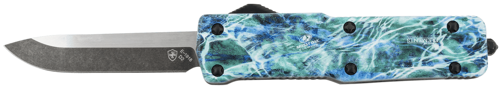 Templar Knife SZMOS321 Premium Weighted  Small 3" OTF Drop Point Plain Black Oxide Stonewashed D2 Steel Blade, 4.50" Mossy Oak Seafoam Aluminum Zinc Alloy Handle