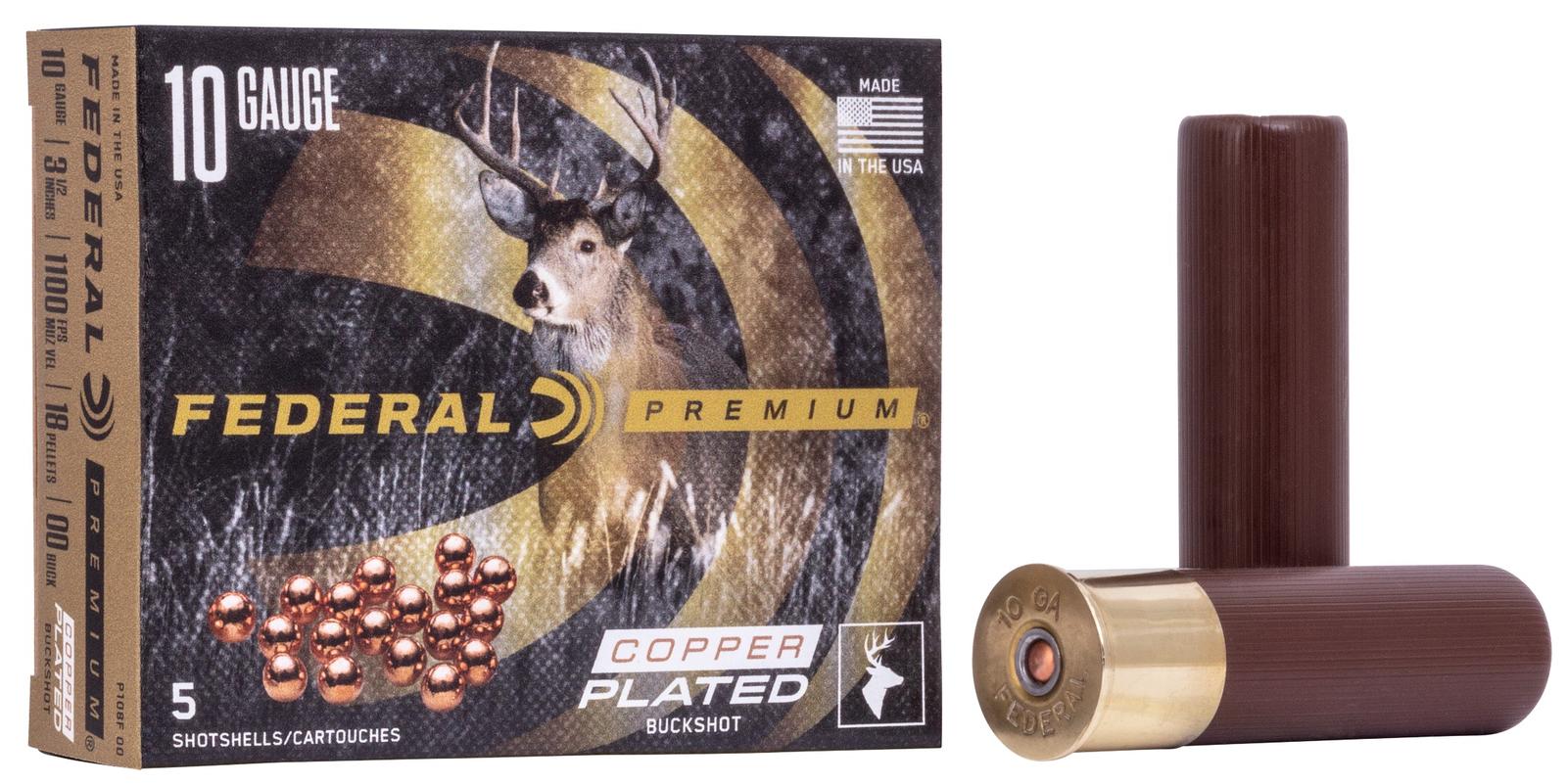 Federal P108F00 Premium Buckshot 10Gauge 3.50" 18Pellets 2 1/4oz 00BuckShot 5 Per Box/50 Case