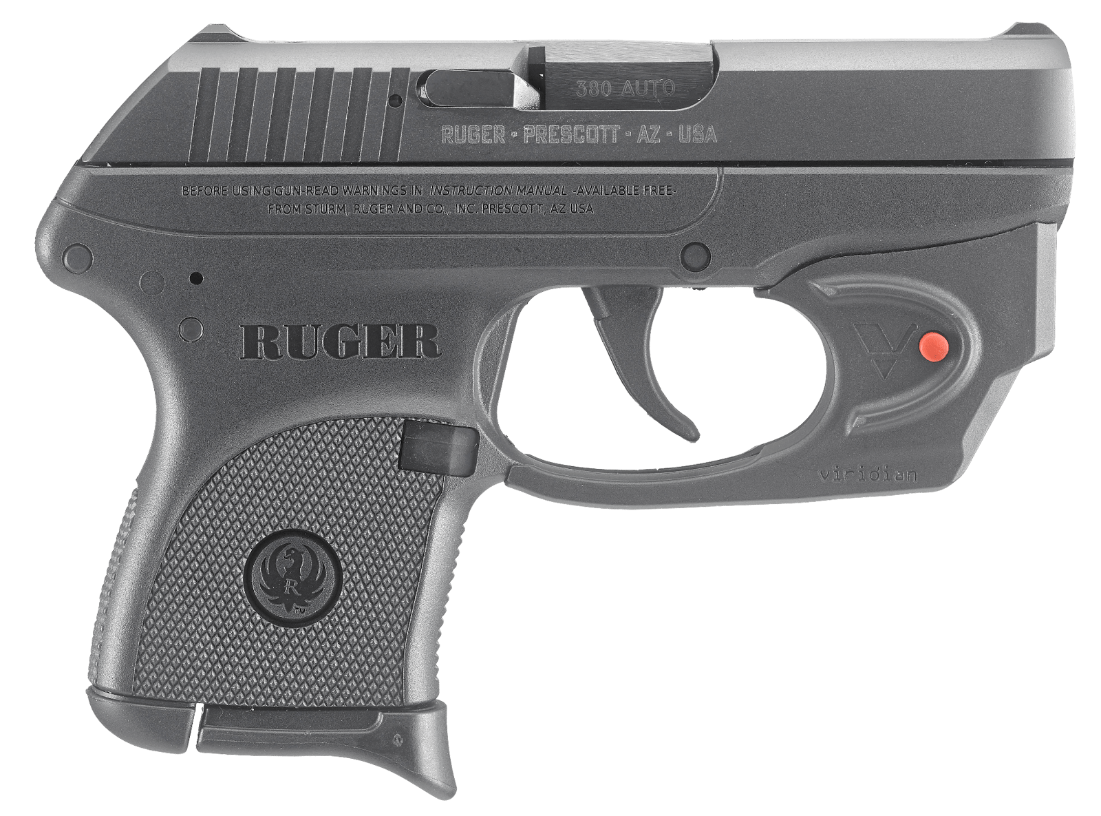 Ruger 3752 LCP w/Laser 380 ACP 6+1 2.75" Black Steel Barrel, Black Oxide Serrated Steel Slide, Black Polymer Frame, Black Polymer Grip, Viridian E-Series Red Laser