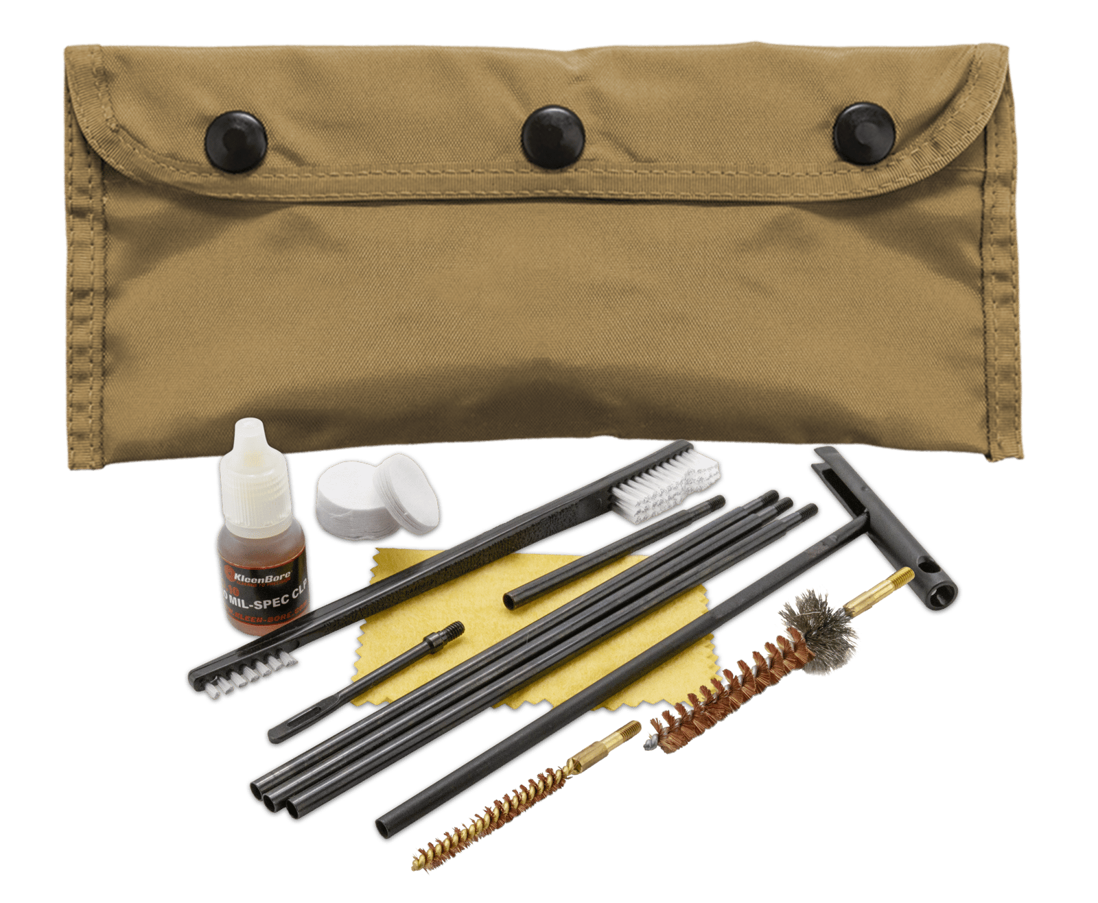 KleenBore POU302T Modular Cleaning Kit Coyote Tan Multi-Caliber Handgun/Rifle Bronze/Nylon Bristles Nylon Case