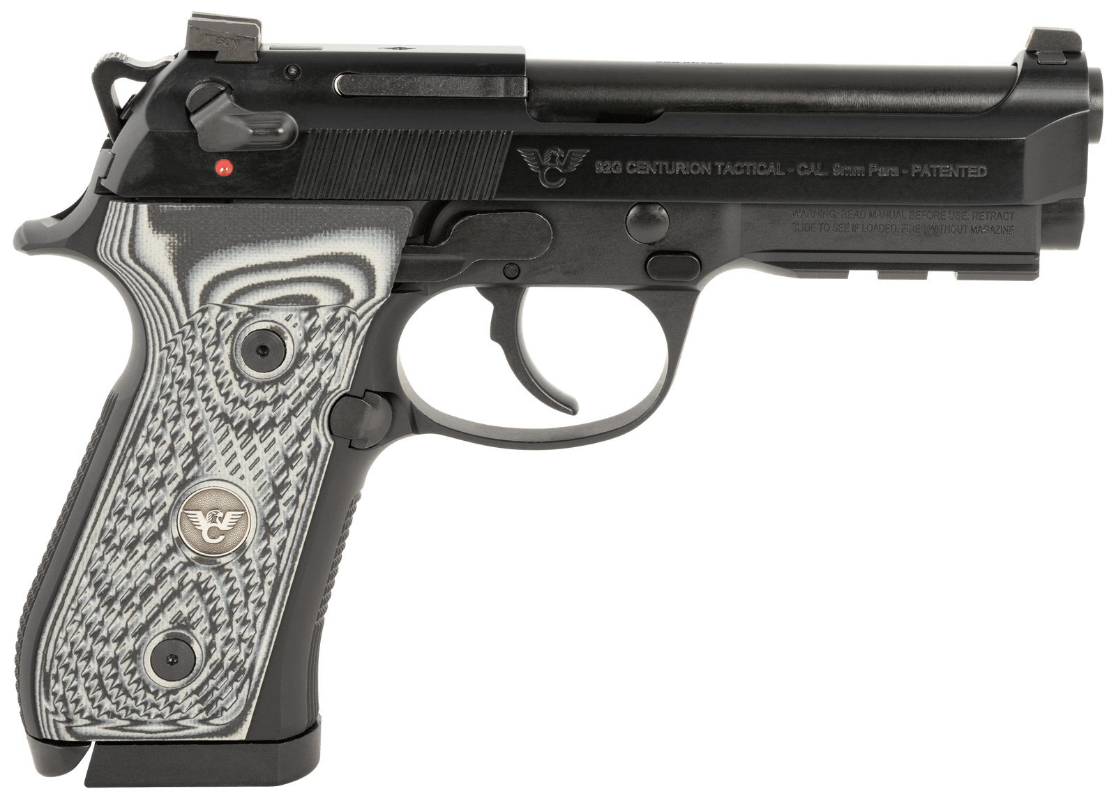 Wilson Combat BER-92CT-9 92G Centurion 9mm Luger 20+1 4.25" Target Crown Barrel, Black Steel Serrated Slide, Black Steel Frame w/Picatinny Rail, Black/Gray G10 Grip, Ambidextrous