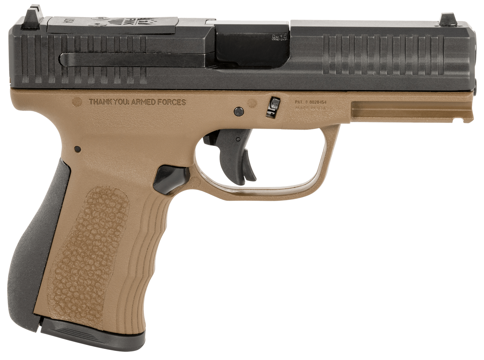 FMK FMKG49BB G3  9mm Luger 14+1 4" Stainless Steel Barrel, Black Optic Cut/Serrated Carbon Steel Slide, Burnt Bronze Polymer Frame w/Picatinny Rail, Black Backstrap Grip