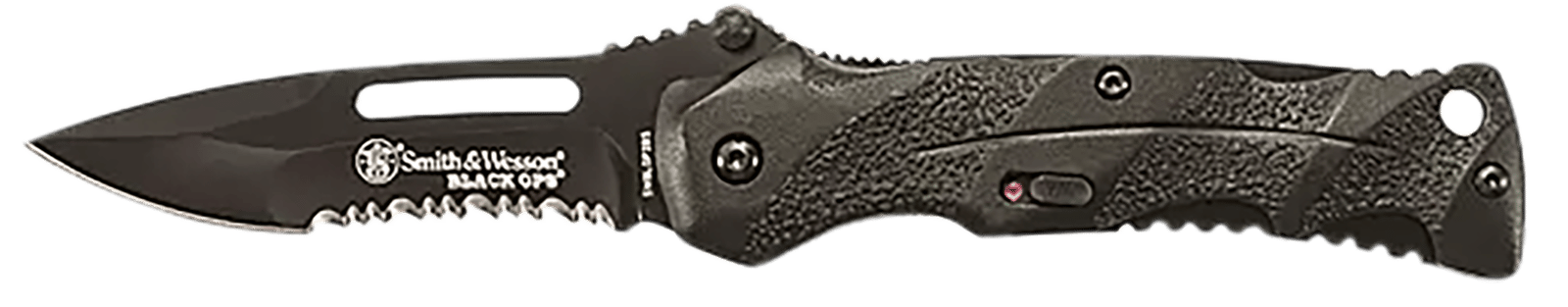 Smith & Wesson Knives SWBLOP2BSCP Black Ops  3.40" Folding Drop Point Part Serrated 4034 SS Blade Black Includes Pocket Clip