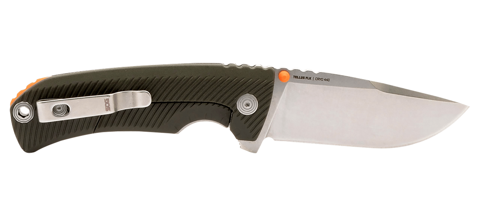 S.O.G SOG14060143 Tellus FLK  3.65" Folding Clip Point Plain Stonewashed Cryo 440C SS Blade/ Olive Drab Textured GRN Handle