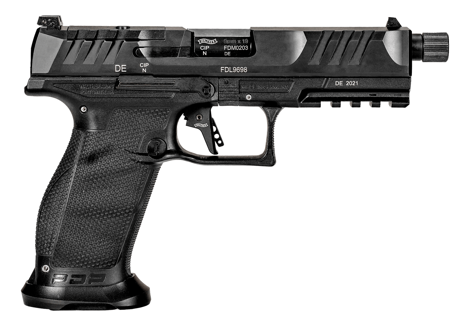 Walther Arms 2842521 PDP Pro SD 9mm Luger 18+1 5.10" Threaded Barrel, Black, Optic Cut/Serrated Slide, Polymer Frame with Pic. Rail, Performance Duty Grip, Flared Magwell