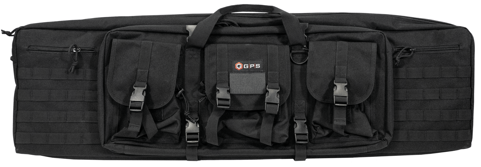 GPS Bags DRC42 Double Rifle Case Black 600D Polyester w/ 2 Padded Pistol Sleeves MOLLE Webbing & Lockable Zippers