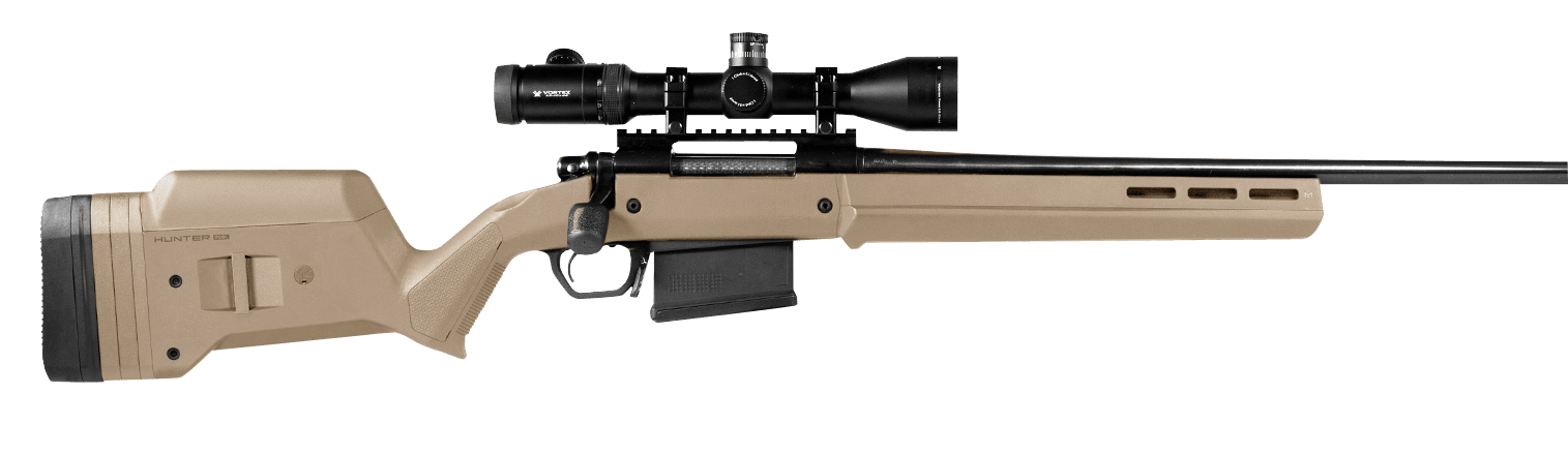 Magpul MAG931-FDE Hunter American Stock Fixed with Aluminum Bedding & Adjustable Comb Flat Dark Earth Synthetic for Ruger American SA