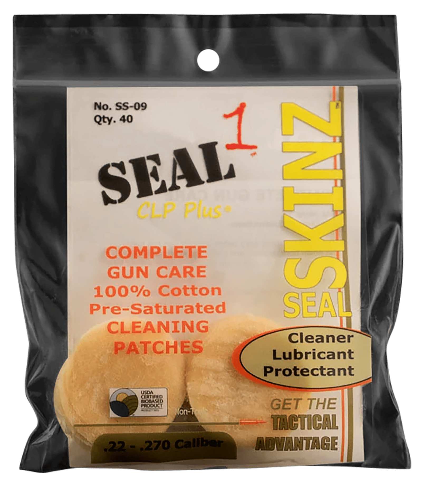 Seal 1 SS-09 Seal SKINZ Cleaning Patches/Cloths 22-270 Cal 1.25" Cotton