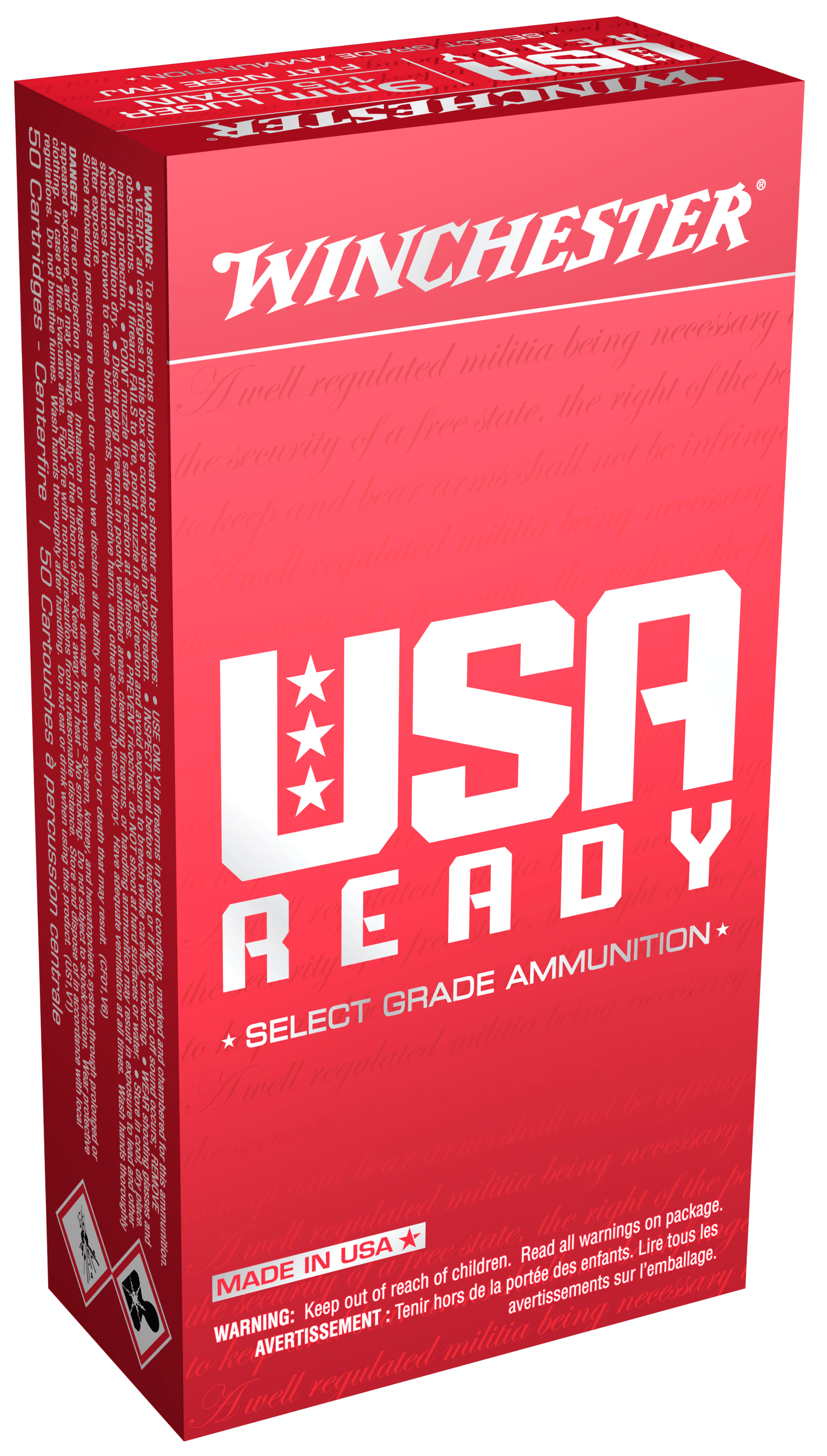 Winchester Ammo RED9 USA Ready 9mmLuger 115gr Full Metal Jacket Flat Nose 50 Per Box/10 Case