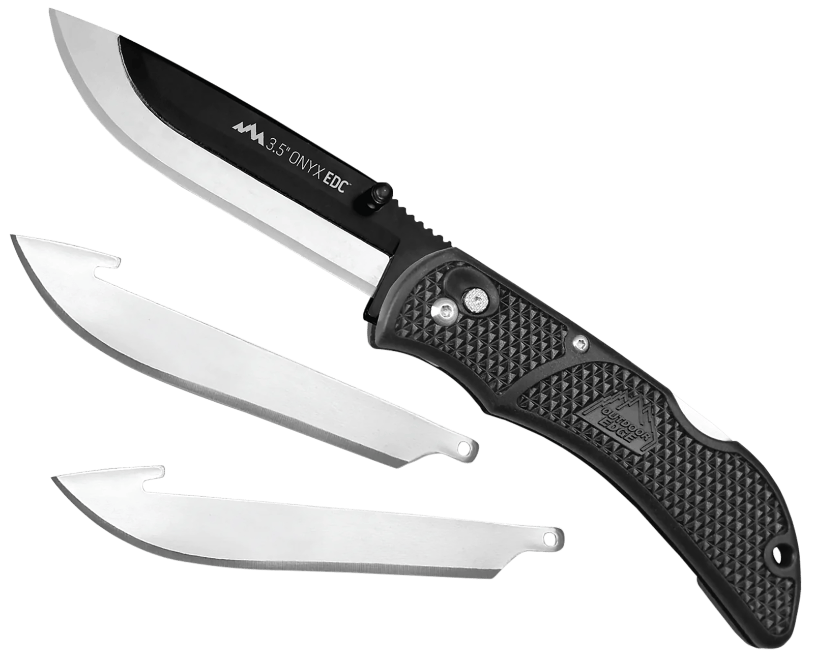 Outdoor Edge OX10C Onyx  3 Blades, 3.50" Folding Drop Point Plain Satin/Black Oxide 420J2 SS Blade, 4.50" Black Textured Grivory Handle