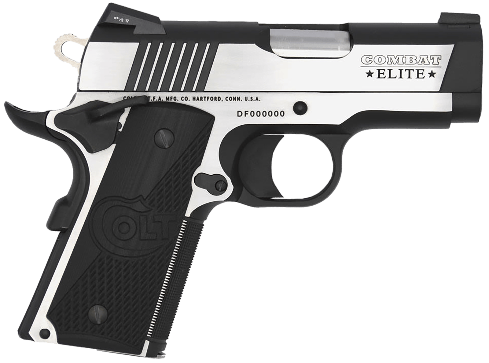 Colt Mfg O7082CE Combat Elite Commander Compact Frame 9mm Luger 8+1, 3" Stainless Steel Barrel, Two-Tone Serrated Stainless Steel Slide & Frame w/Beavertail, Black Scalloped G10 Grip, Ambidextrous