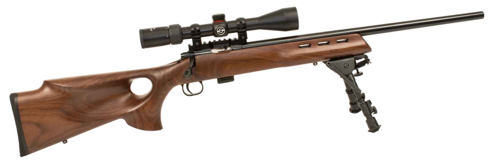 Crickett KSA20030 Model 722 Varmint Package Youth 22 LR 7+1 20" Blued Bull Barrel, Blued Steel Receiver, Fixed Thumbhole Walnut Stock, Includes Simmons 3-9x40mm Scope, Bipod, Case & Scope Rings