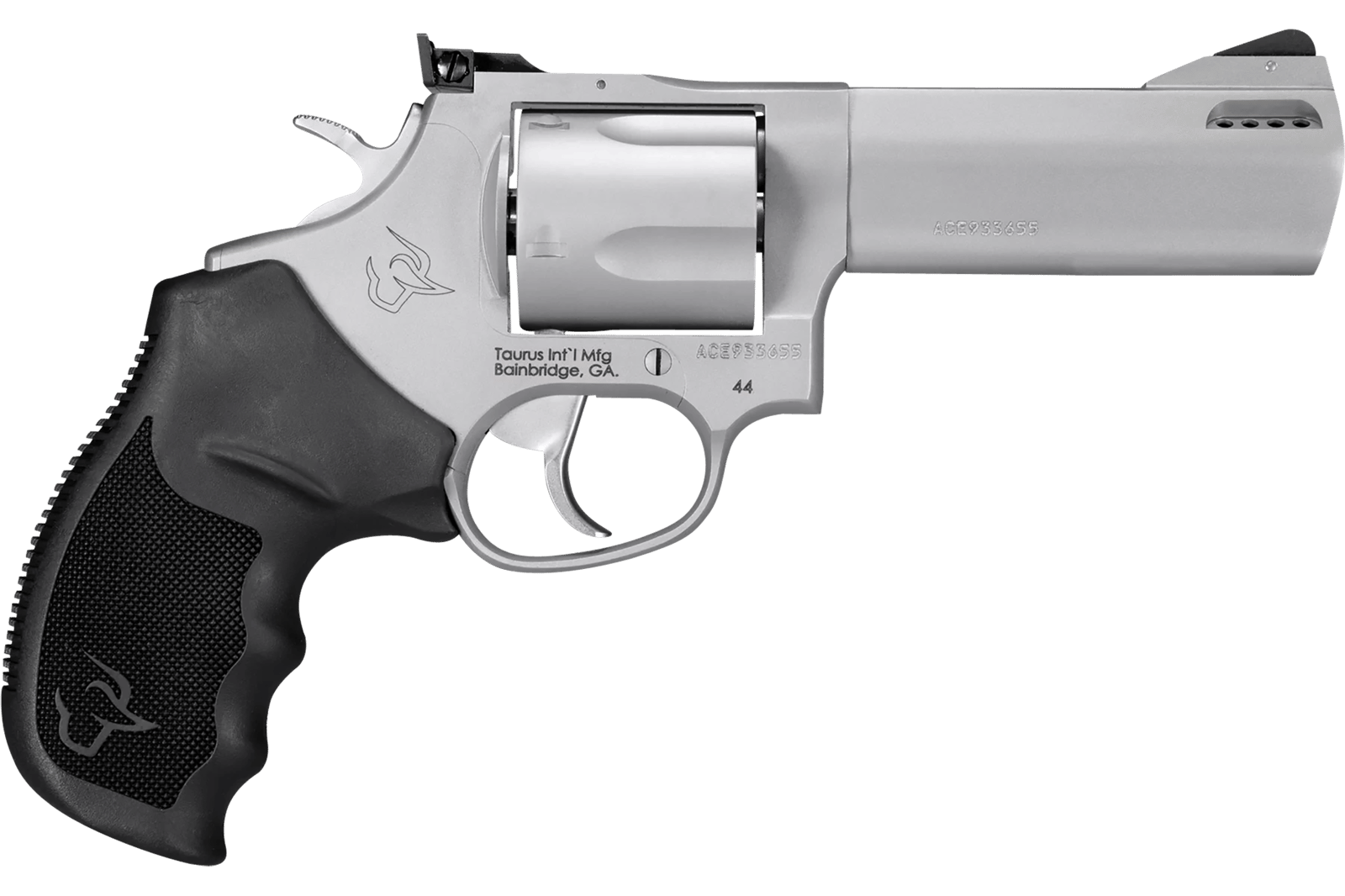 Taurus 2-440049TKR Tracker 44 Medium 44 Rem Mag 5 Shot 4" Matte Stainless Steel Ported Barrel, Cylinder & Frame, Black Ribber Grip, Transfer Bar Safety, Exposed Hammer