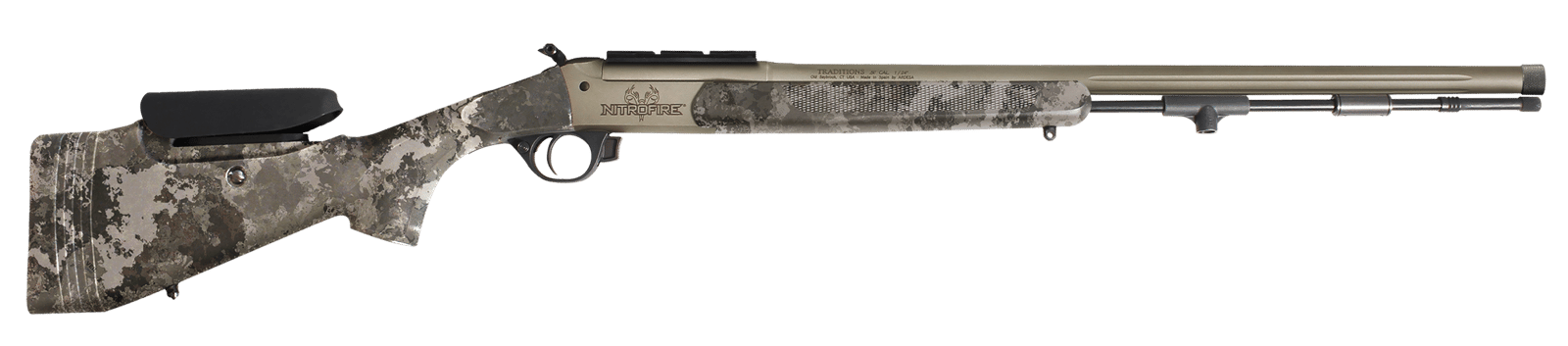 Traditions CR846604534B NitroFire Pro 50 Cal 209 Primer Tungsten Cerakote 26" Fluted/Threaded w/VAPR twist Barrel, Drilled & Tapped Receiver, Veil Alpine Adj Cheek Piece & LOP Synthetic Stock