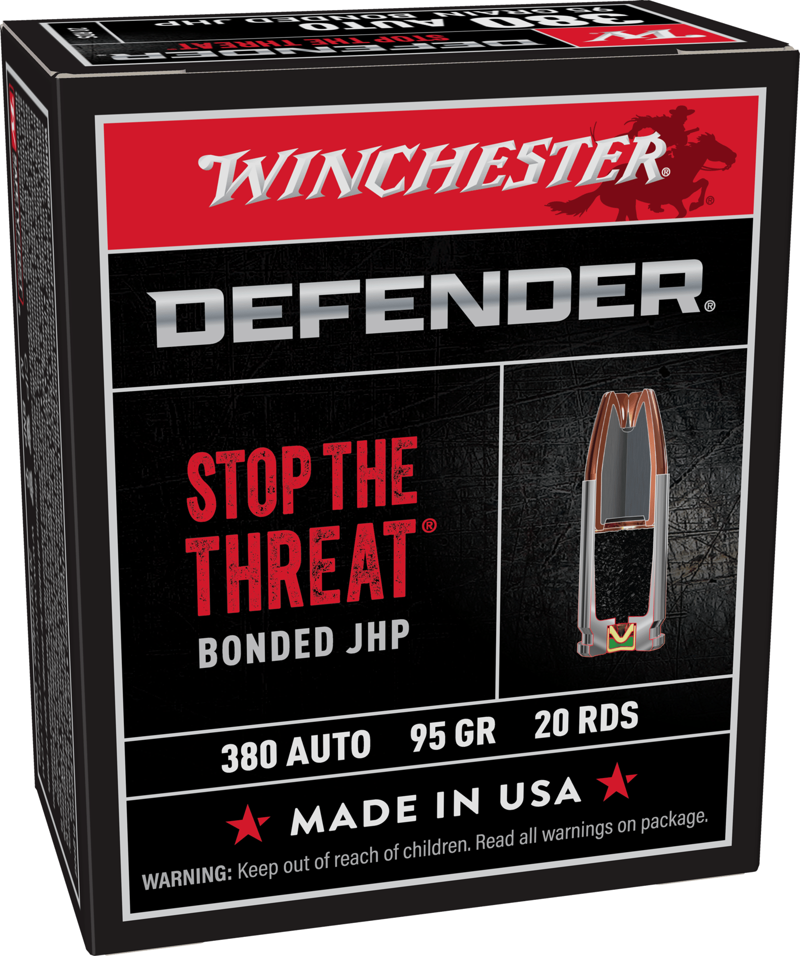 Winchester Ammo S380PDB Defender  380ACP 95gr Bonded Jacket Hollow Point 20 Per Box/10 Case