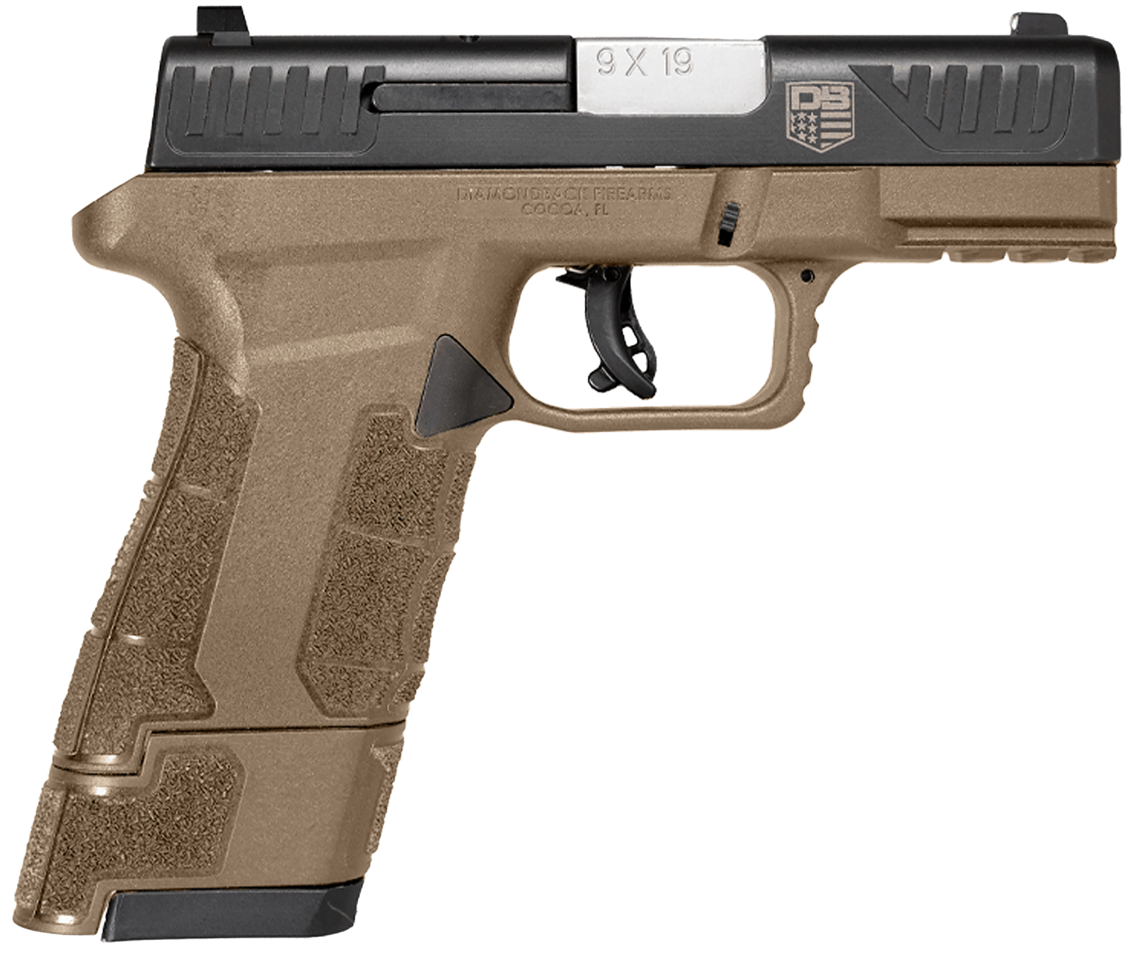 Diamondback DB0300P061 AM2  Sub-Compact Frame 9mm Luger 17+1, 3.50" Stainless Steel Barrel, Black Nitride Serrated Stainless Steel Slide, Flat Dark Earth Polymer Frame w/Picatinny Rail & Polymer Grip