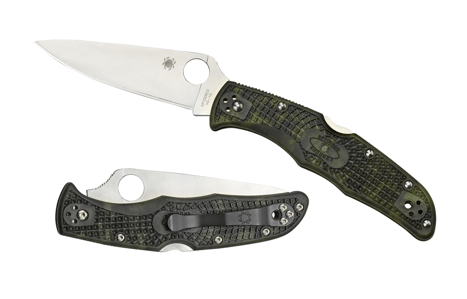 Spyderco C10ZFPGR Endura 4 Lightweight 3.80" Folding Plain Satin VG-10 SS Blade/Zome Green Bi-Directional Texturing FRN Handle Includes Pocket Clip