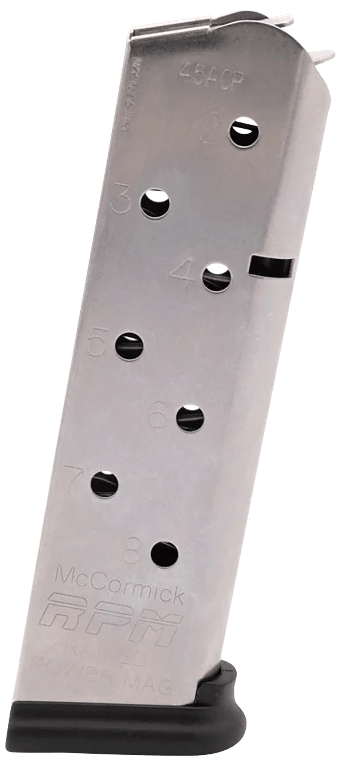 CMC Products 17130 Power Mag Railed 8rd 45 ACP Fits 1911 Government Stainless Steel w/ Black Base Pad