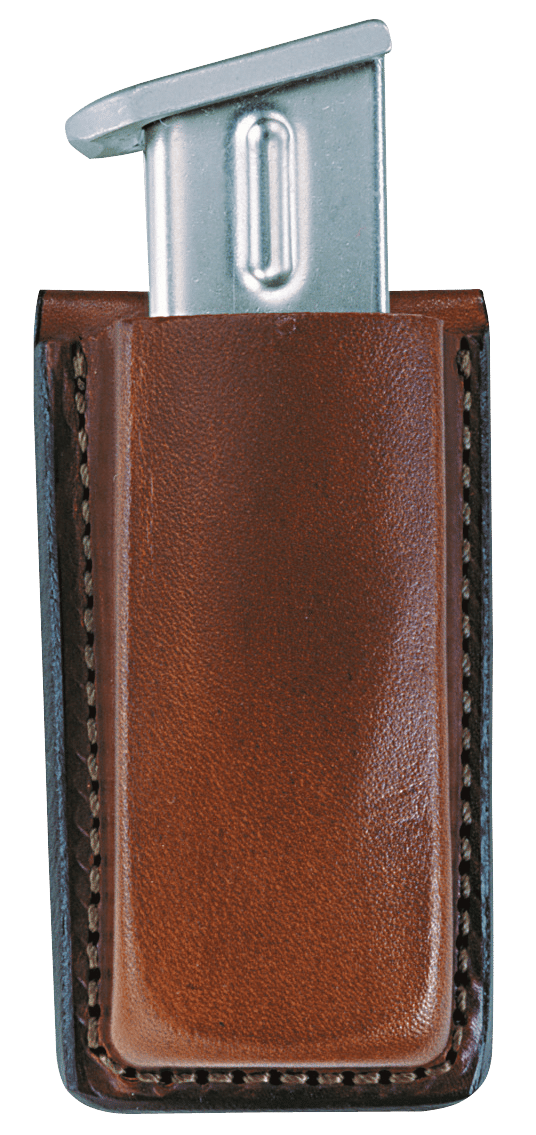 Bianchi 10734 Open Top Mag Pouch  Single Tan Leather Belt Clip Compatible w/ 9mm/10mm/40/45 Belts 1.75" Wide