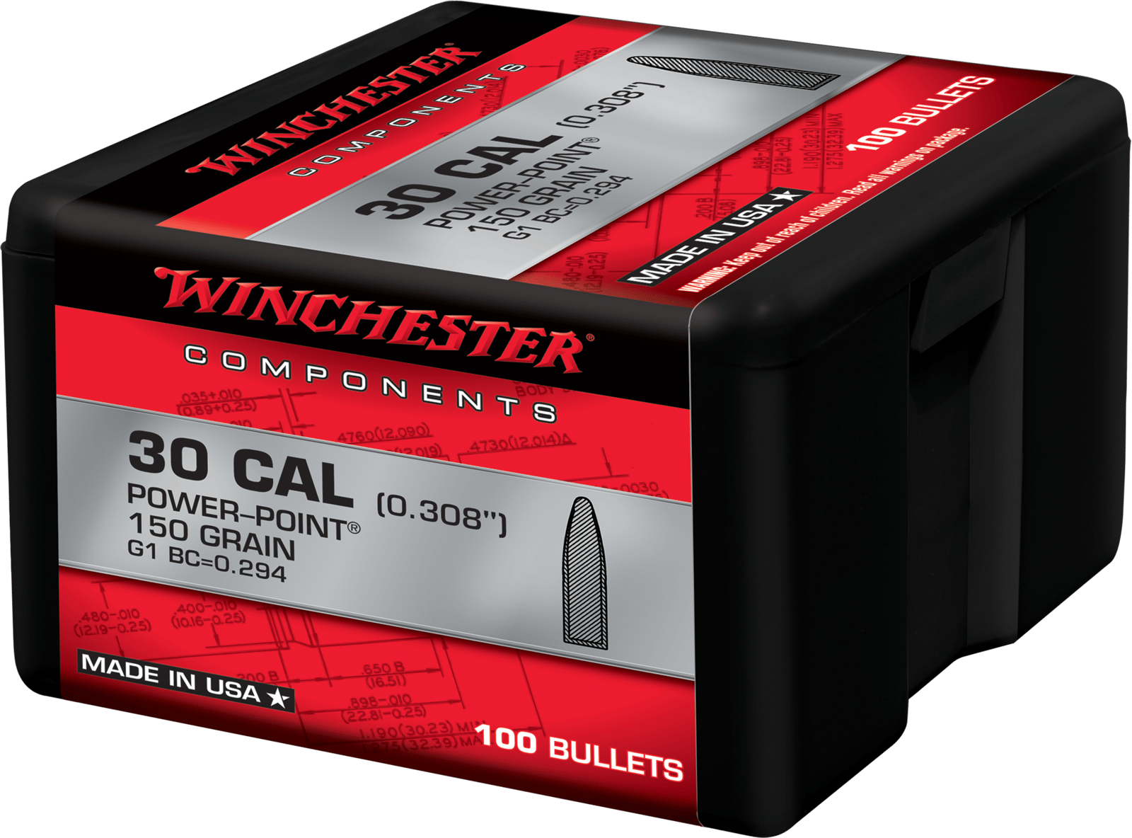 Winchester Ammo WB30PP150X Centerfire Rifle  30Cal 150gr Power Point 100 Per Box/10 Case