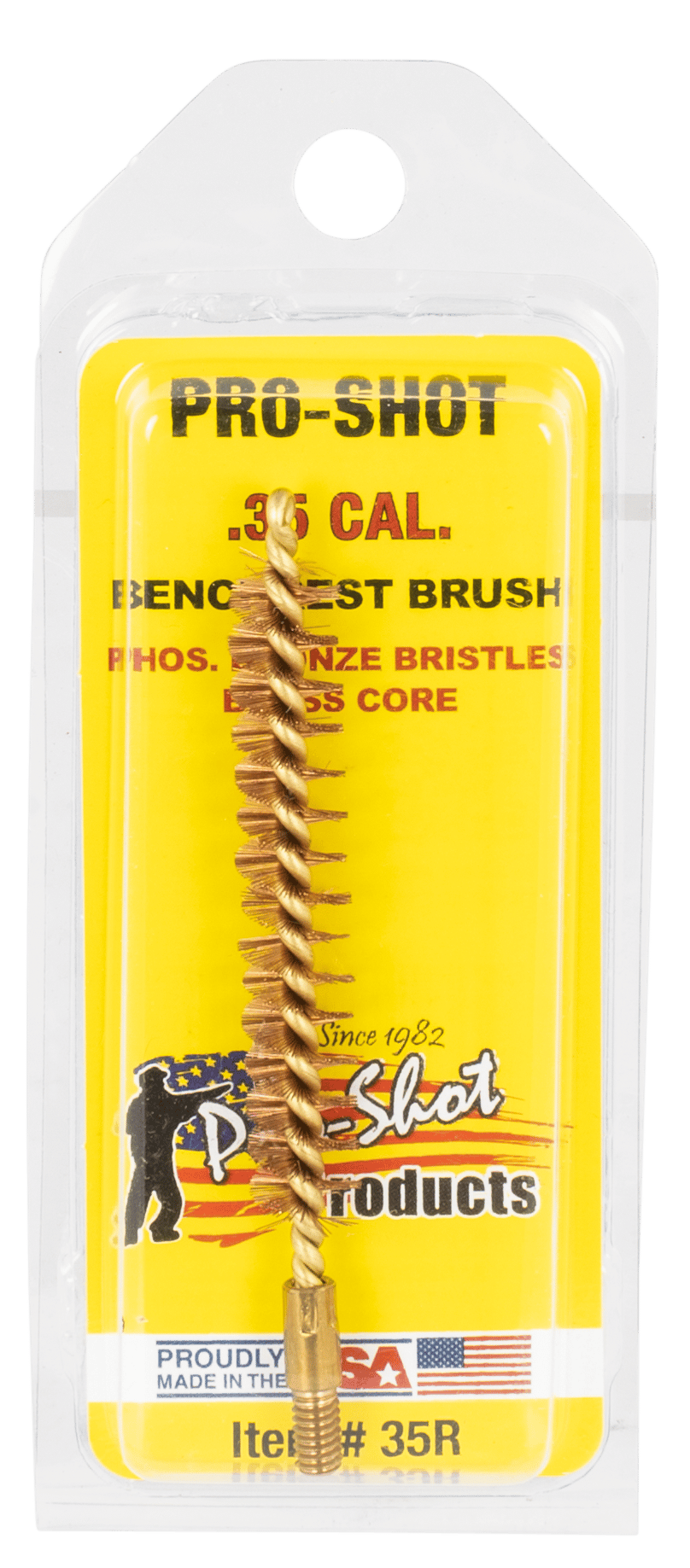 Pro-Shot 35R Bore Brush .35 Cal/ 9mm Rifle #8-32 Thread Bronze Bristles Brass Core